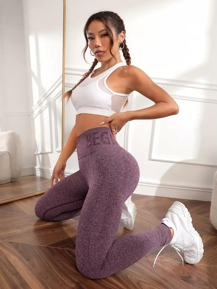 Pantalons de yoga pêche lettre sans couture, vêtements de yoga de levage des hanches, pantalons de s