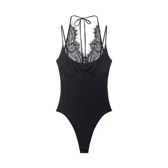 Combinaison sexy en dentelle pour femme HH Summer, col en V, sans manches, bretelles spaghetti, patc