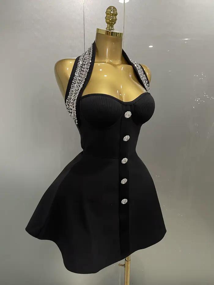Kendning Crystal Drum Con Bandage Robe Longue Femme, Gants, Noir, Sexy Off the Initiated, Indépendan