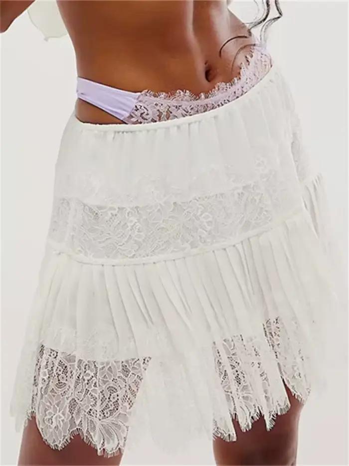 Mini jupes plissées en dentelle taille midi pour femmes, jupes courtes esthétiques, bohème décontrac