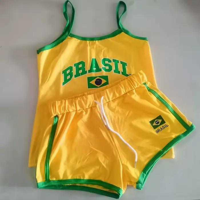 Ensemble deux pièces Y2k fronde + short, débardeur imprimé de lettres brésiliennes, dos nu, Slim, sa