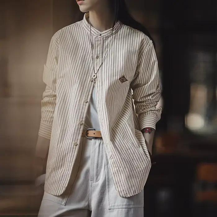 Maden Chemise femme rayée vintage coupe ample chemisier manches longues surchemise légère pour super