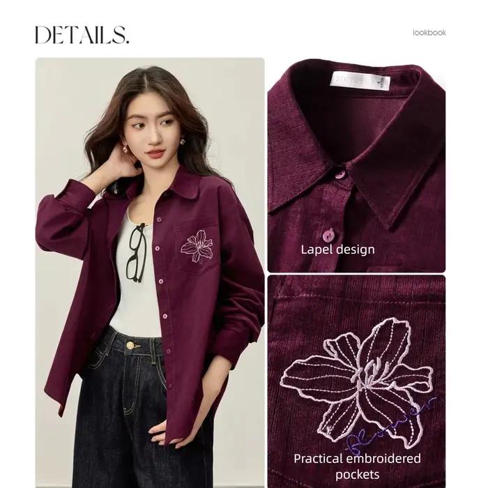 Chemise en velours côtelé de coton SENTUBILA pour femme, collection automne 2026, décontractée, brod
