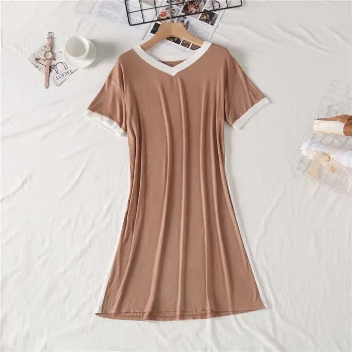 Chemises de nuit à manches courtes INS pour femmes, chemise de nuit d'été en modal, longueur genou, 