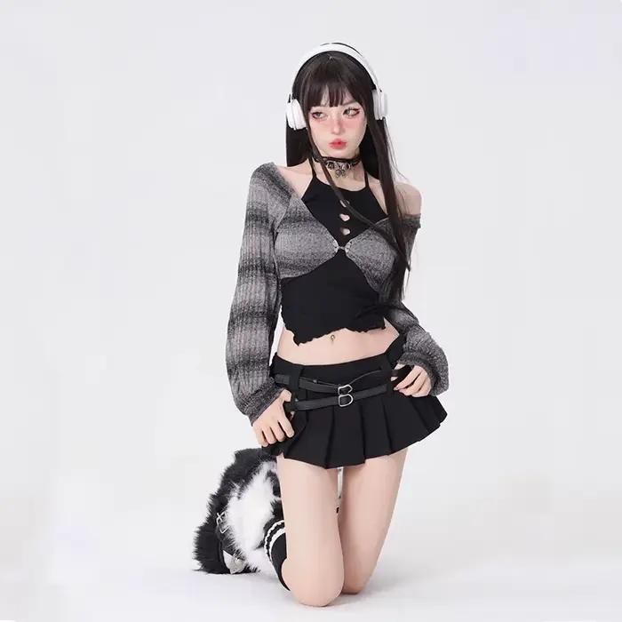 Coréen Sexy dentelle fille chaude printemps deux pièces ensemble femmes 2025 Vintage manches longues
