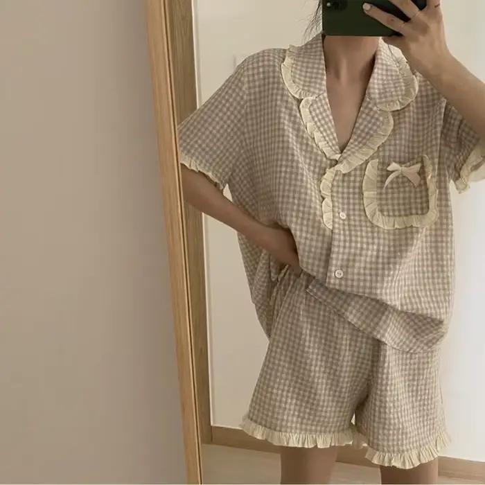 Pyjama coréen pour femmes, vêtements de détente d'été, ensembles de vêtements de nuit pour filles, d