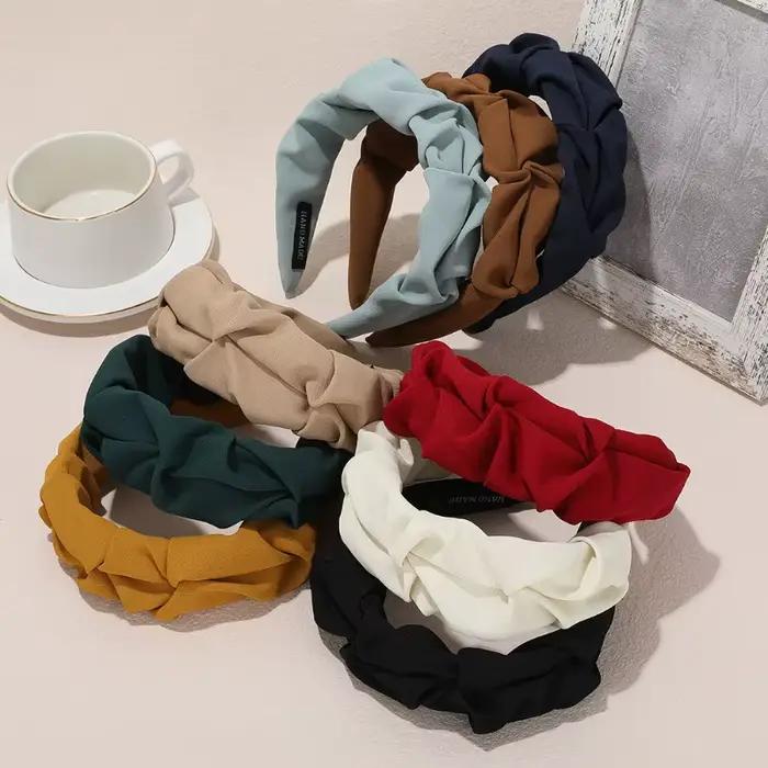 Accessoires pour cheveux coréens, couleur unie, coton froissé, cerceau de tête pour femmes, large lu
