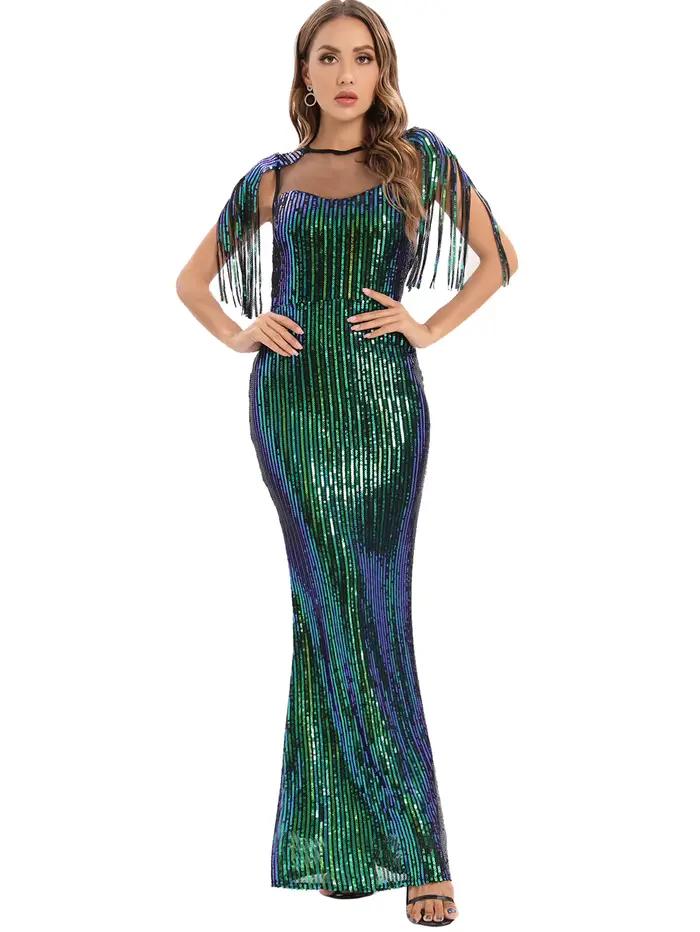 Robe d'été sexy transparente moulante à paillettes pour femmes 2026, robe maxi élégante pour fête d'