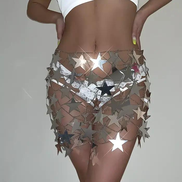 Robes Sexy étoiles brillantes pour femmes, dos nu, couleur noire, pour plage, discothèque, fête, Pro