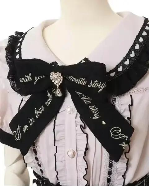 Rojita Style dentelle col Lolita chemise mode femmes hauts été mignon doux nœud épaule coupe ajustée