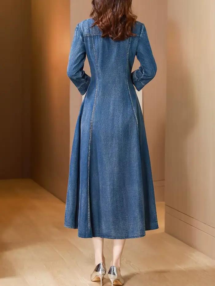 TIYIHAILEY-robe longue en jean mi-mollet à simple boutonnage pour femmes, robe brodée de Style chino