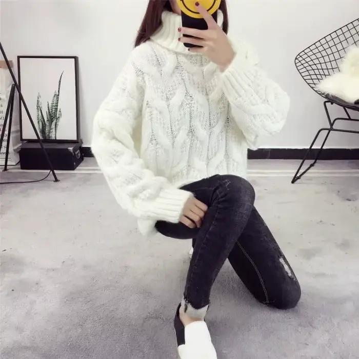 Épaissir torsion col roulé pull tricots femmes 2025 hiver nouveau lâche à manches longues pull chaud