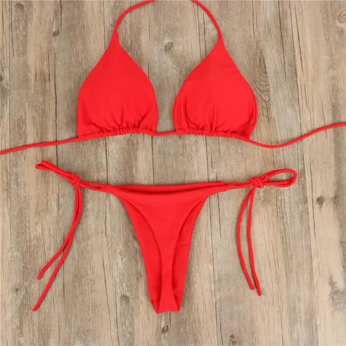 Femmes string Bikini ensemble côté cravate Sexy maillot de bain Style bandeau maillot de bain brésil