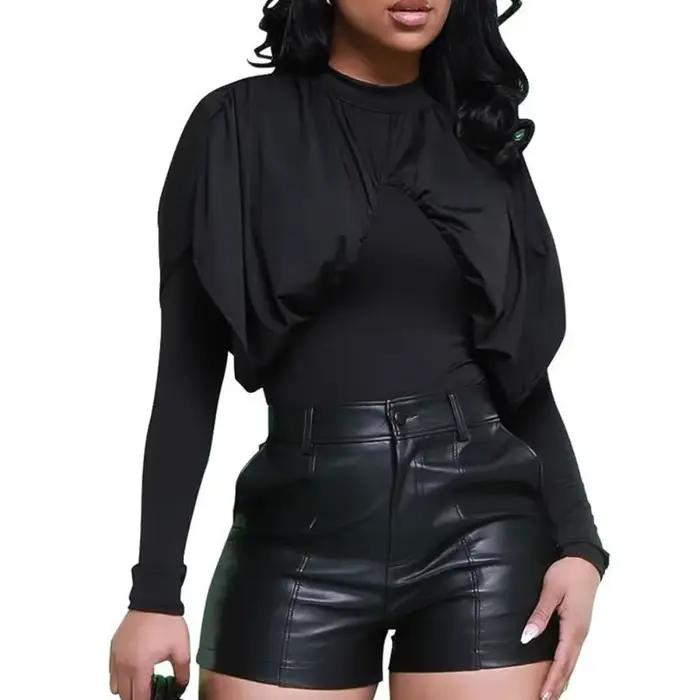 Short en Faux cuir pour femmes, Sexy, taille haute, noir, en cuir PU, mode, serré aux hanches, cadea