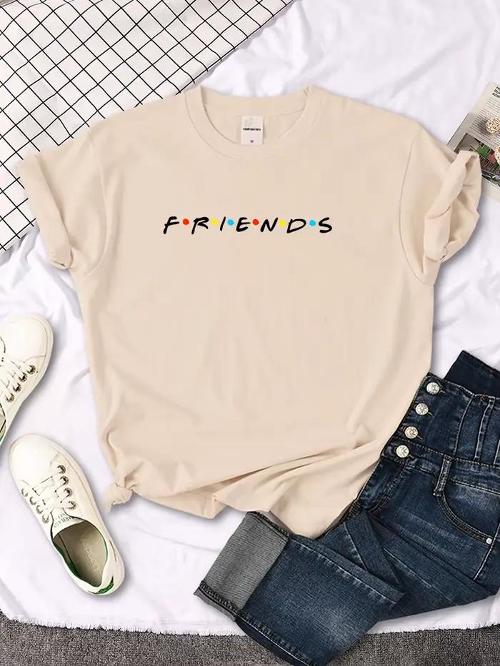 Amis créatifs lettre impression T-Shirt femmes t-shirts occasionnels japon Harajukua Style ample col