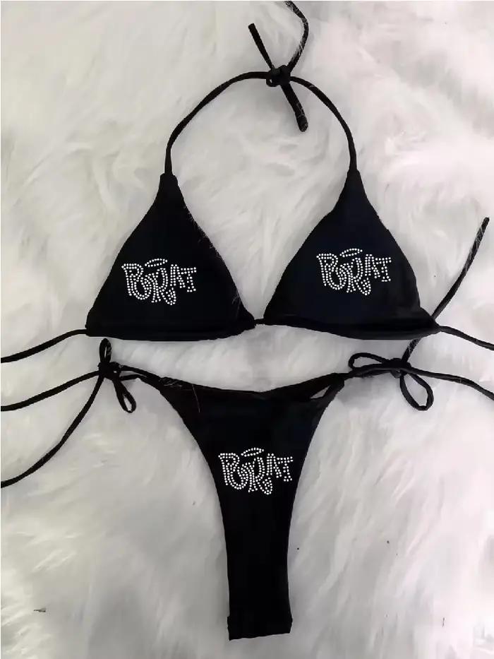 2000s femme Punk nouveau maillot de plage vêtements gothiques BRAT strass impression Grunge maillot 