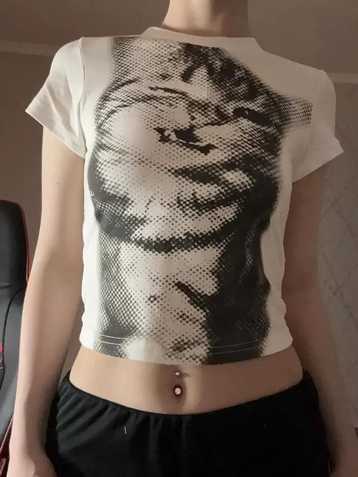 Harajuku Animal imprimé haut court basique blanc à manches courtes col rond T-shirt femmes décontrac