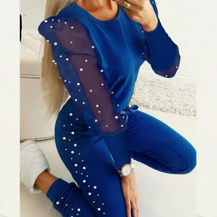 Ensemble de survêtement à épaules dénudées pour femme, pantalon bandage taille haute, olympiques à m