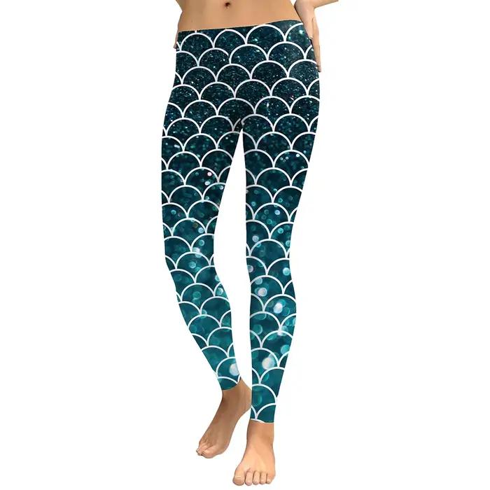 Leggings sirène colorés VIP FASHION pour femmes, taille haute, effet écailles de poisson, pantalon m