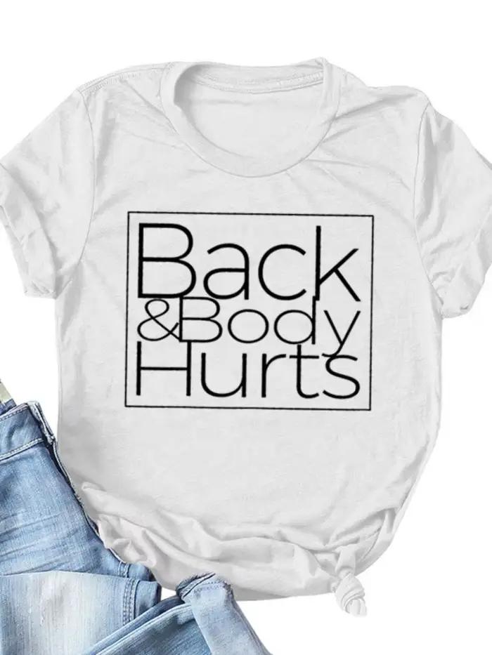 T-shirt à manches courtes et col rond pour femmes, ample, avec imprimé de lettres, dos et corps bles