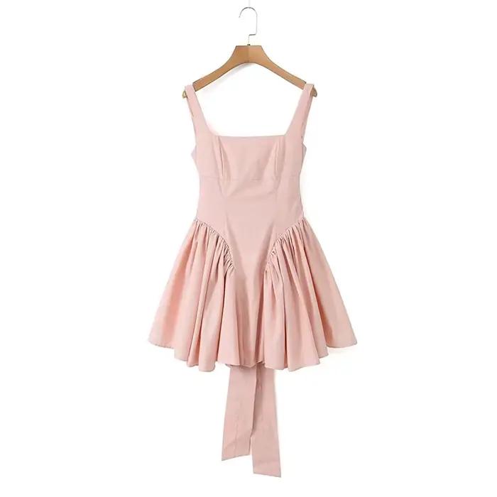 YENKYE 2023 femmes doux cravate nœud ceintures Sexy dos nu Robe taille épissé plissé balançoire fête
