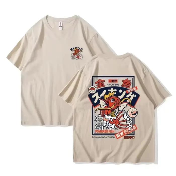 2025 rouge Koi imprimé manches courtes col rond ample grande taille T-shirt chemise de danse de rue 