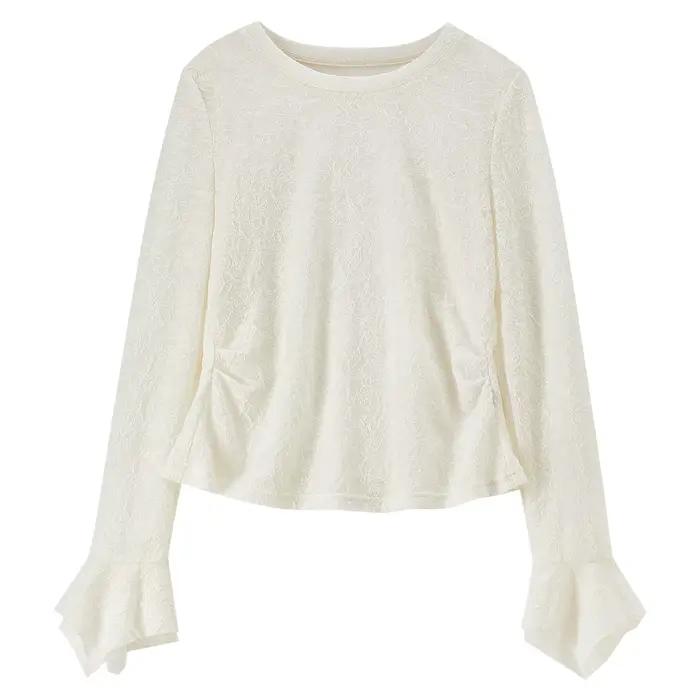 T-shirt en dentelle SENTUBILA pour femme, collection Printemps 2026, col rond, manches évasées, tran