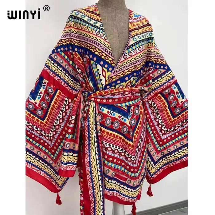 WINYI-Robe de cocktail en coton pour femmes, cardigan d'été, manches chauve-souris, style boho, maxi