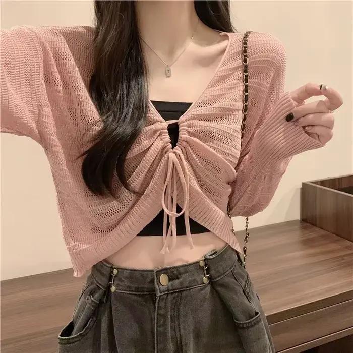 Gidyq-Cardigan Amissié Rose pour Femme, Doux, Kawaii, Slim, Chemise pour Dame, Solide, All Match, Pr