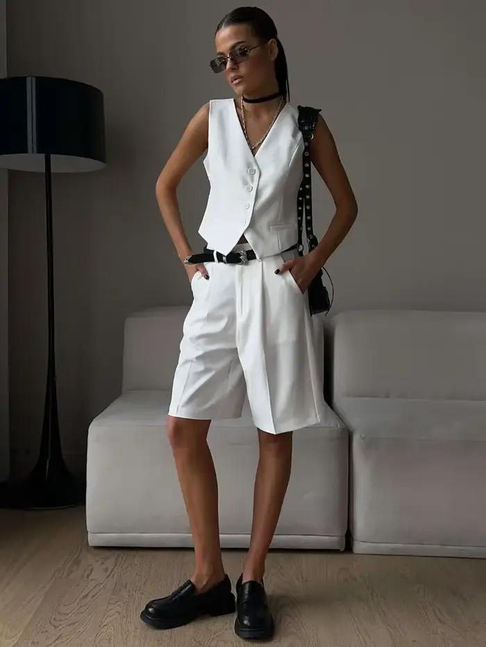 Wolfeel été femmes Chic gilet Shorts costume deux pièces ensemble bureau dames Chic 2 pièces ensembl
