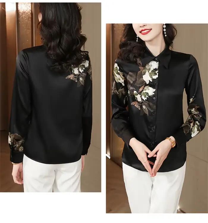 FANIECES noir Satin femmes chemise à manches longues printemps automne mince Blouse bureau dames hau