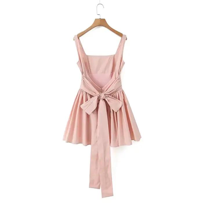 YENKYE 2023 femmes doux cravate nœud ceintures Sexy dos nu Robe taille épissé plissé balançoire fête