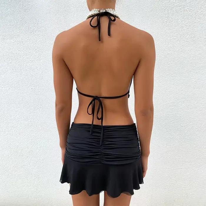 Ensemble jupe plissée décontractée pour femmes, Camisole sans manches et jupes courtes taille haute,