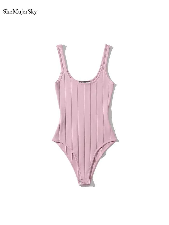 SheMujerSky femmes Sexy réservoir sans manches body été tricoté élastique mince couleur unie body