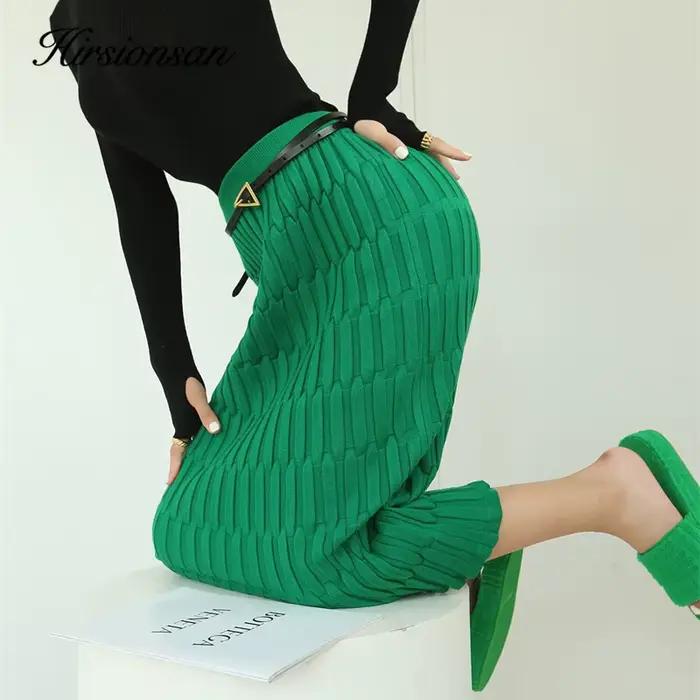 Hirsionsan-Jupe droite élastique solide pour femme, Streetwear vintage, All-Match, Amincissant, Chau