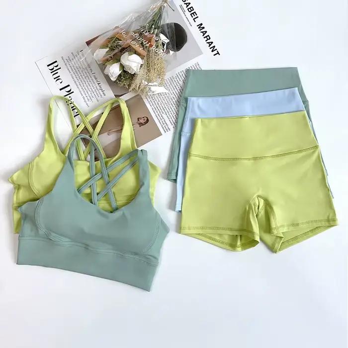 Ensemble de Yoga 2 pièces, sensation nue, vêtements d'entraînement pour femmes, Shorts de Yoga taill