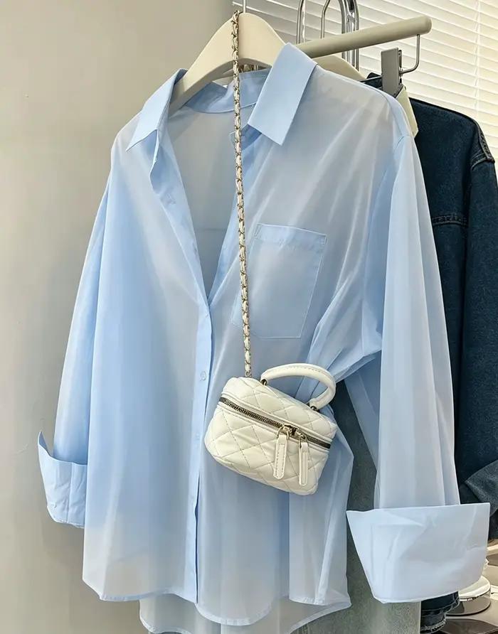 Chemise décontractée pour femmes, couleur unie, épaules tombantes, chemise à manches longues