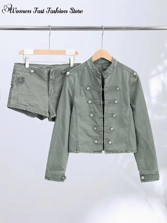 Ensemble vintage manteau simple boutonnage et short, nouvelle collection printemps 2026, veste en je