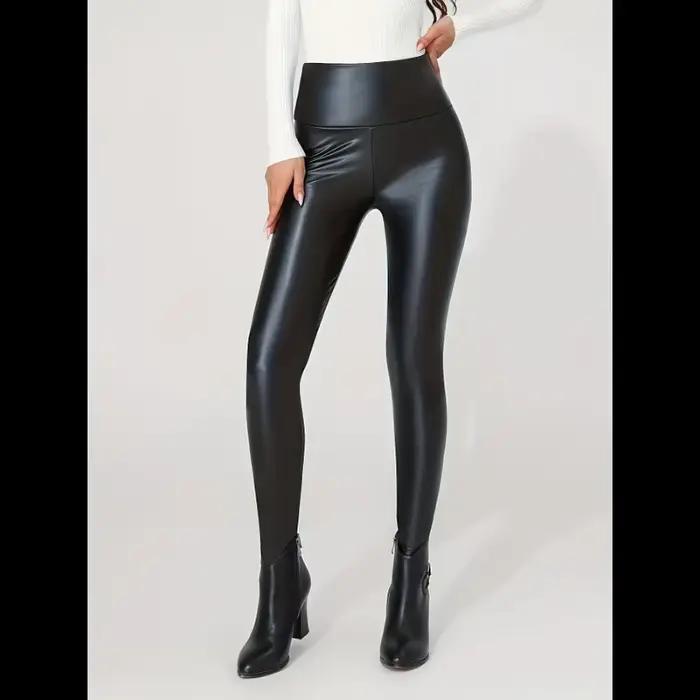 Pantalon taille haute en similicuir, décontracté, pour le yoga, très élastique, toutes saisons, long
