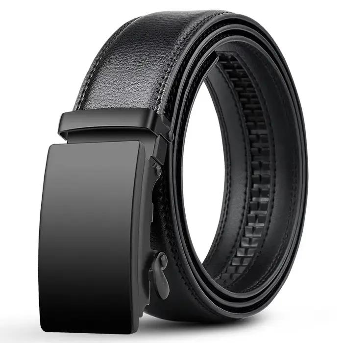 Ceinture automatique en cuir PU pour hommes, célèbre marque, affaires, sangles de taille, noir, jean