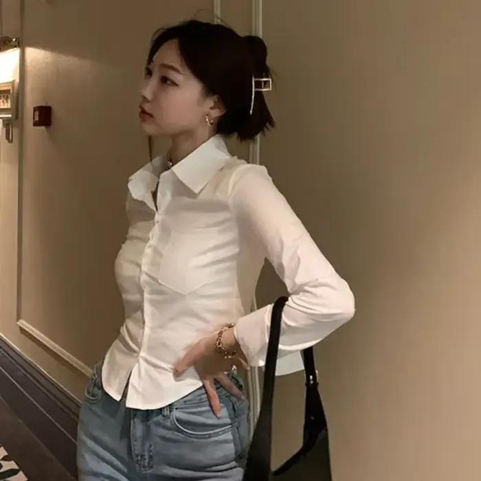 Gidyq-Chemises coréennes élégantes pour femmes, Streetwear de mode, Chemisier mince féminin, Y2K Cas