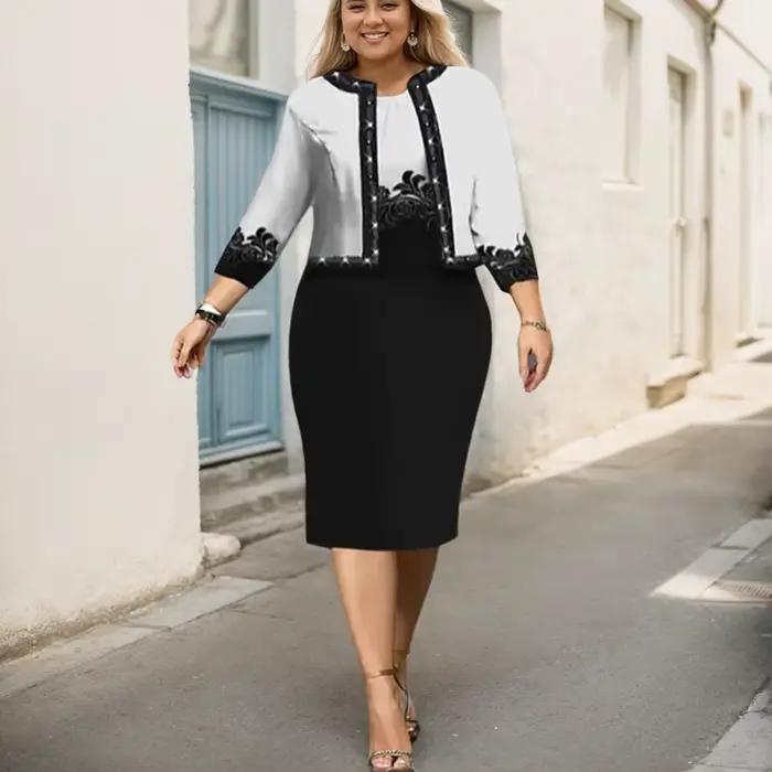 Ensemble de robe à manches 3/4 pour femmes, tenue de bureau mince et en Y, vêtements College imbibés