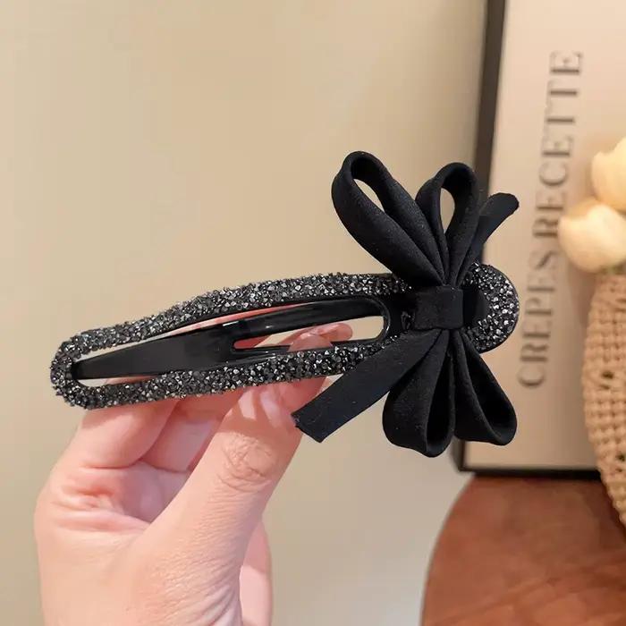 Pince à bec de canard en strass, classique, nœud noir, épingle à cheveux pratique, polyvalente, mode