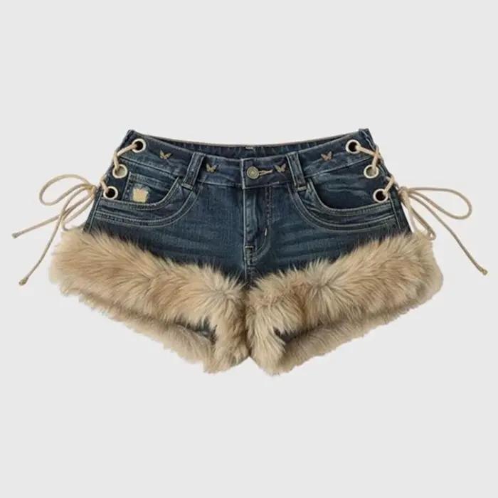 Short en jean à épissure moelleuse pour femme, nouveau Design rétro, Y2k, bretelles taille basse, Sl