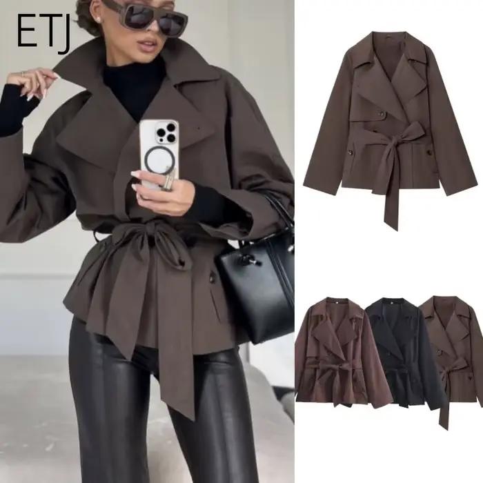 ETJ automne 2025 nouvelle collection femmes style britannique revers double boutonnage maillard coul
