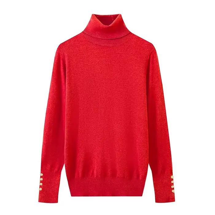 YENKYE automne femmes à manches longues basique col roulé tricot pull pull décontracté tricots