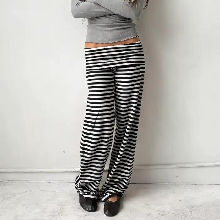 Pantalon de pyjama décontracté pour femme rayé taille basse pantalon de salon taille élastique cordo