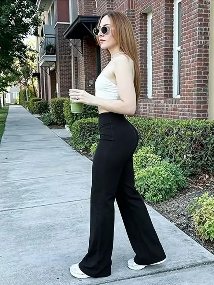 Pantalon de sport souple à jambe droite pour femme, taille mi-haute, pour yoga, fitness, entraînemen