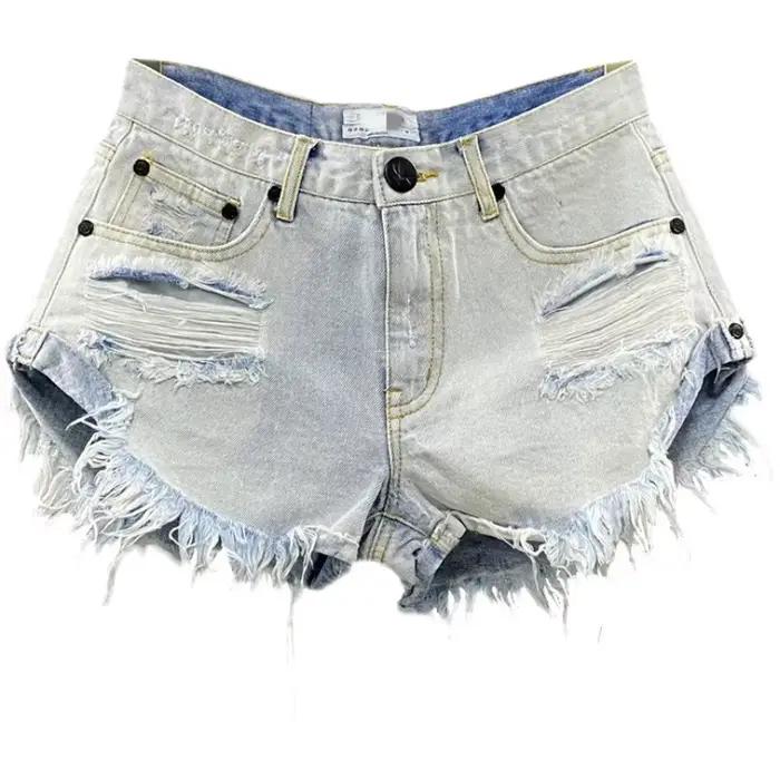 Short en jean sexy taille basse 2026 Nouvelle collection été – Jean déchiré à jambe large pour femme
