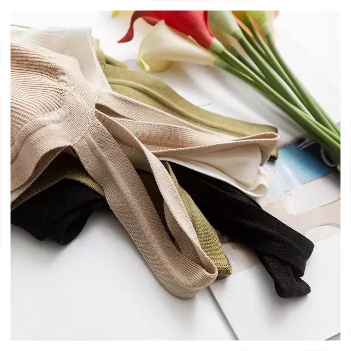 Chemise tricotée en soie et coton pour femmes, coupe cintrée, élastique, bas en soie de mûrier, coul